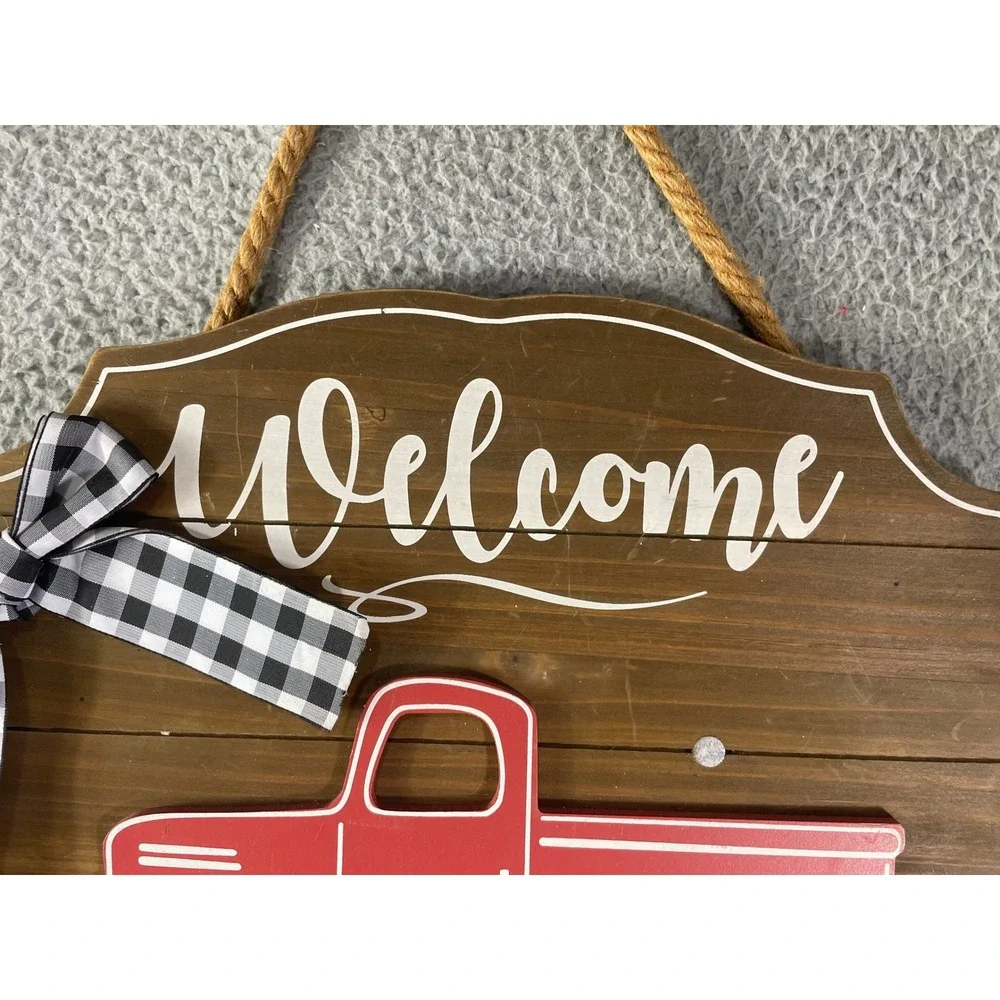 Red Truck Welcome Door Hanger Interchangeable Seasonal Farmhouse Wood Sign